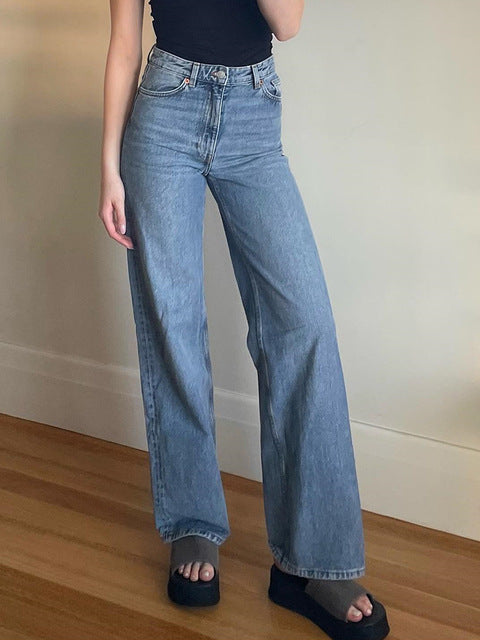 Fashionable Retro Loose Women's Straight-leg Denim Trousers