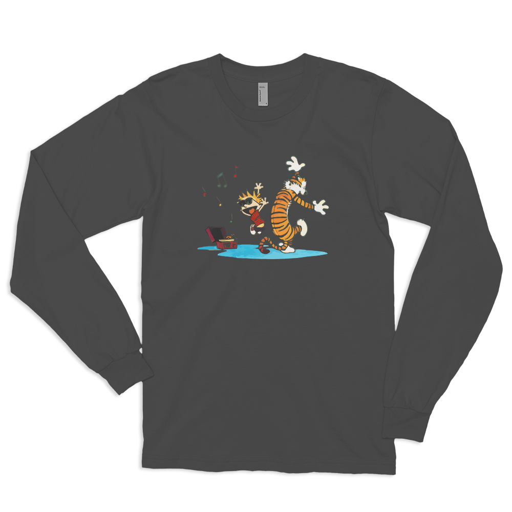 Calvin and Hobbes Dancing With Record Player Long Sleeve Shirt