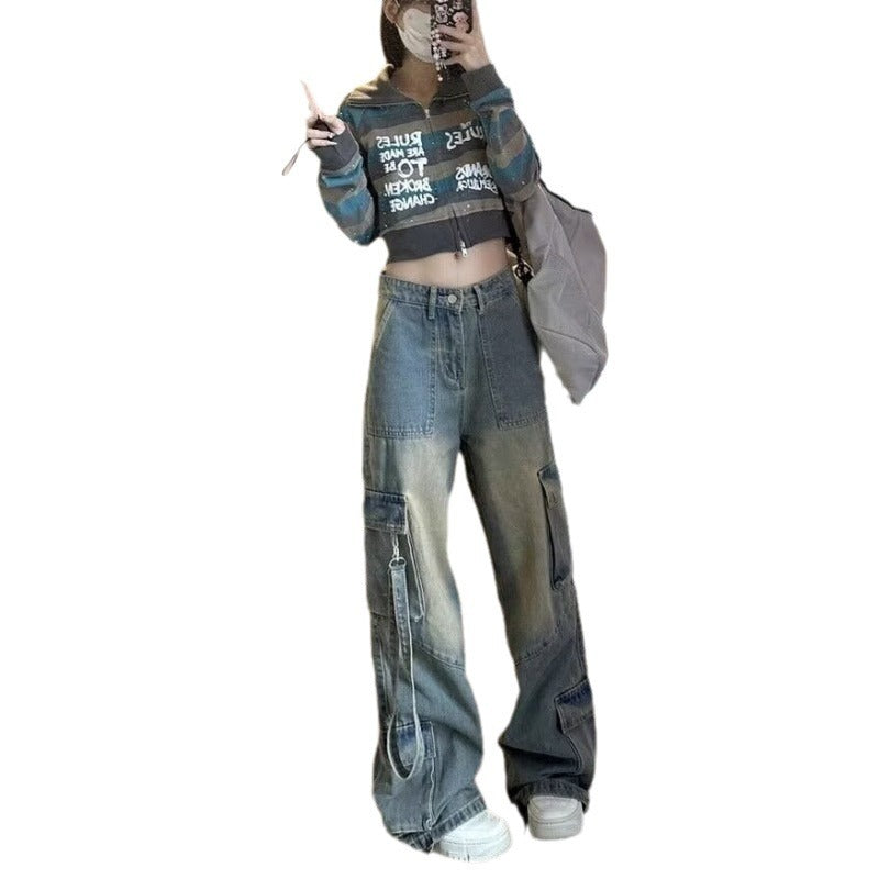 Female American High Street Vibe Hot Girl Cargo Jeans