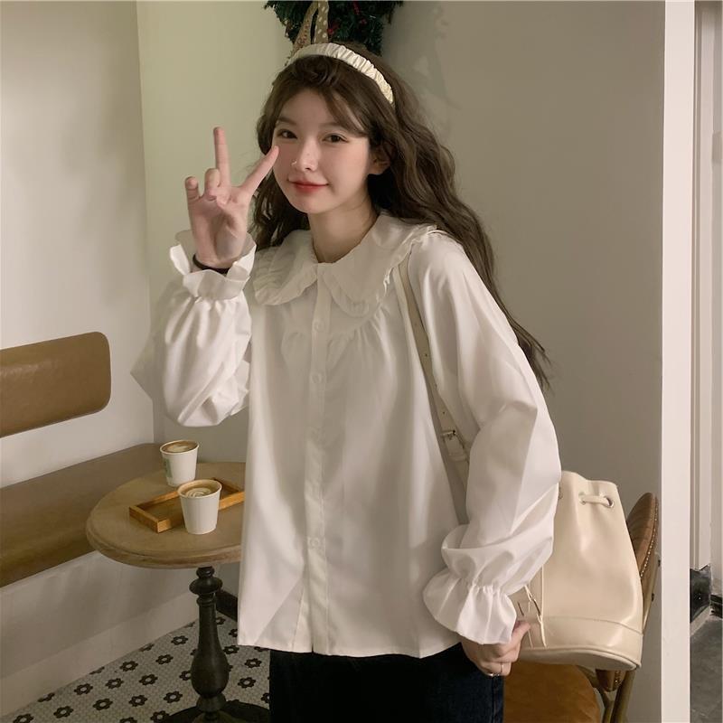 French Style Retro Peter Pan Collar Shirt For Women