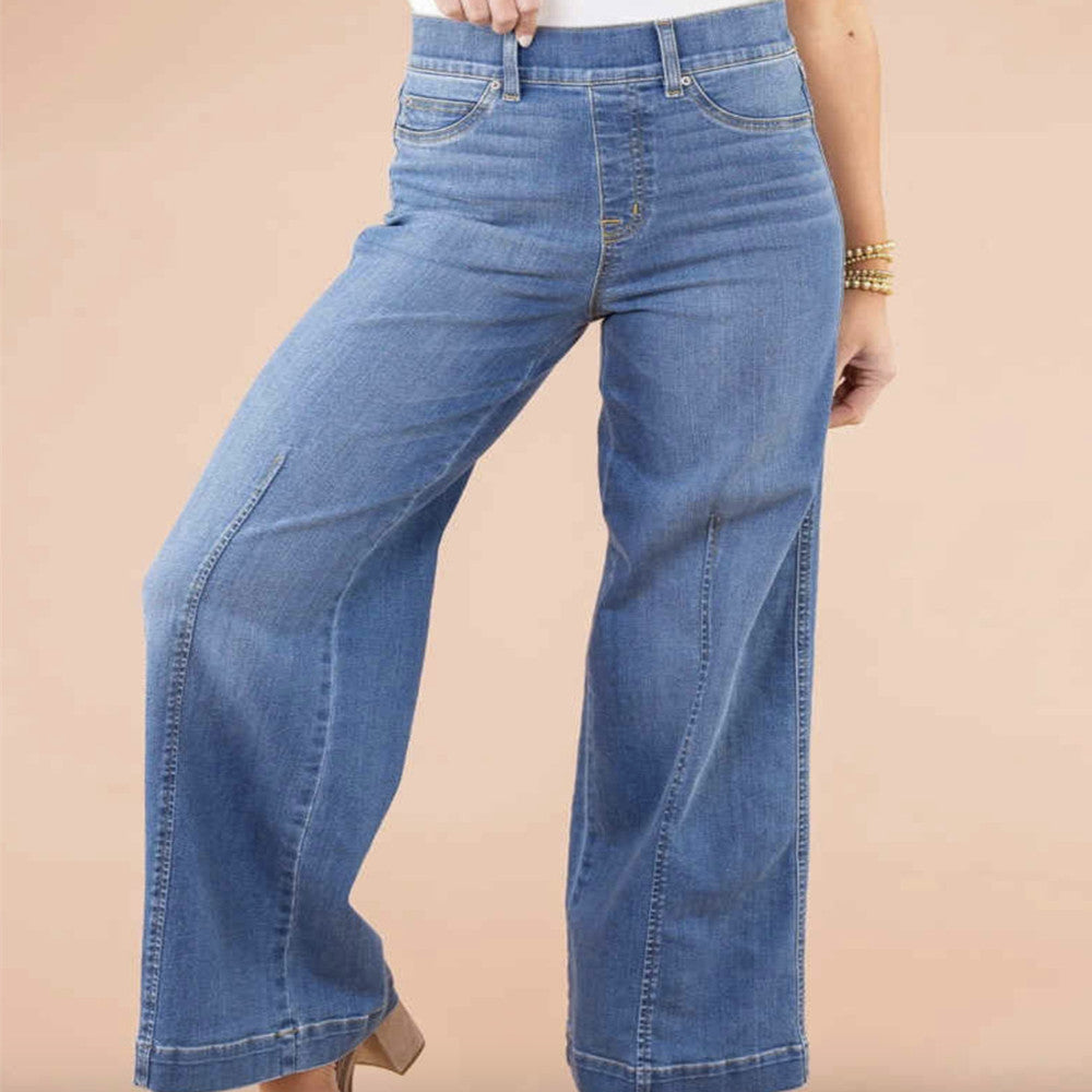 Women's Vintage Fleece-lined Lengthened High Waist Wide Leg Jeans