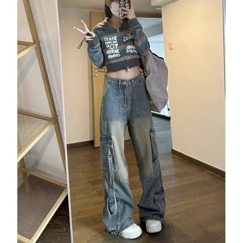 Female American High Street Vibe Hot Girl Cargo Jeans